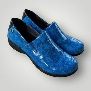 Work Wonder By Dansko Womens Blue Leather Round Toe Slip On Clogs Size 10-10.5